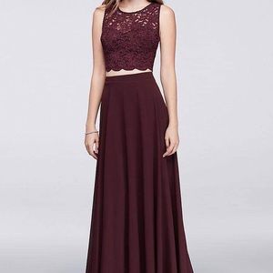 Scalloped Top and Chiffon Skirt Two Piece Dress